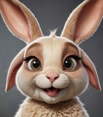 Obraz premium Cartoon sketch of a smiling rabbit with oversized ears and big eyes, whimsical art, funny animals