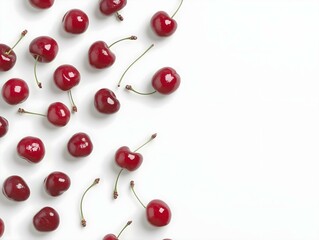 a pattern of red cherries arranged on a white background, creating a clean and visually appealing design perfect for various branding and design applications