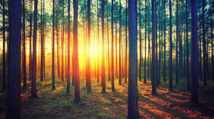 Fototapeta premium Vibrant Sunset in a Soft Light Forest Setting