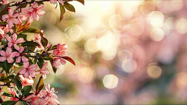 Pink cherry blossoms with dreamy bokeh background capturing gentle spring beauty for slow motion video projects