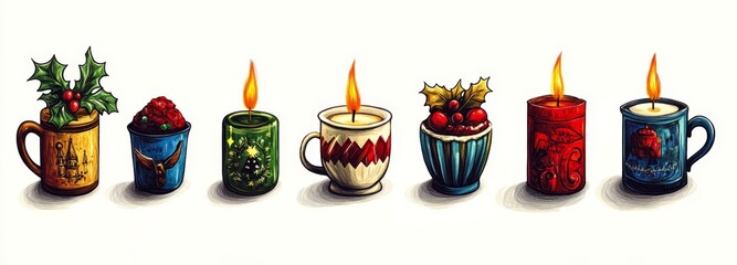 Sketches of Christmas decorations include wreaths, gifts, sweets, Christmas tree decor, hot drinks, and spices. Vintage design elements for winter holidays. Black and white. Ideal for a New Year