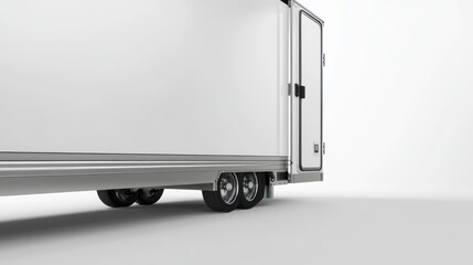 White Cargo Trailer Exterior View: Detailed  Image of a Modern Box Trailer on White Background. generative ai