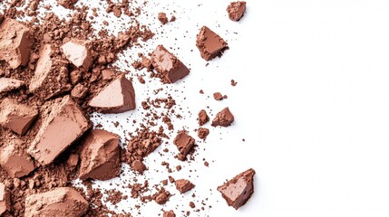 Fototapeta premium Crushed brown eyeshadow scattered on a white surface highlighting texture and color variation