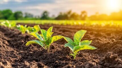 Dying Crops in Agricultural Fields at Sunset