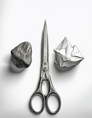 Paper, scissors & rock on white background
