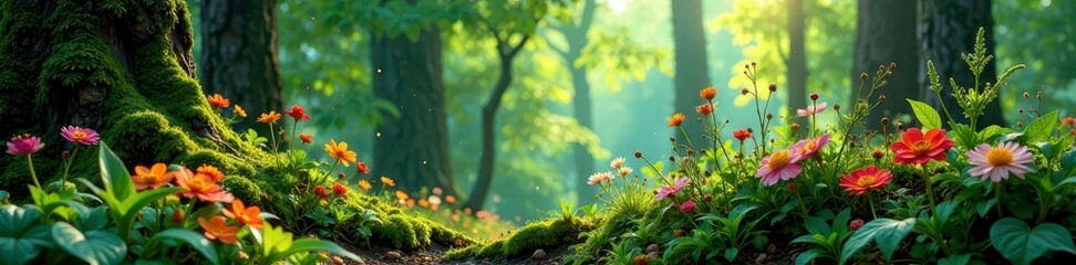 Lush collection of rare and colorful forest herbs, forest herbs,  plant forest