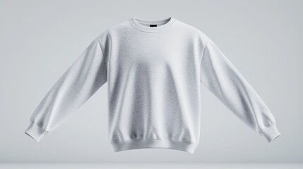 Gray t-shirt with long sleeves, centered on white background, seamless fabric texture, realistic mockup ideal for graphic designers and apparel stores