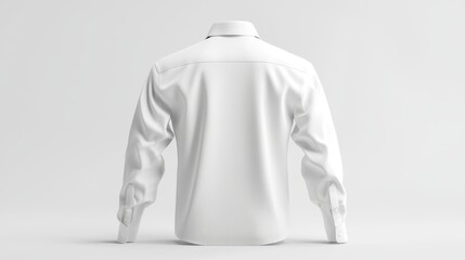 Full 3D rendering, blank white collared shirt mockup, back view, clean surface, ready for design application, soft shadows on white background