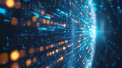 Fototapeta premium Bright digital network with glowing blue data points and an abstract tech-inspired design.