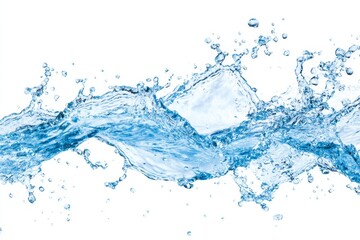 Dynamic splash of clear blue water isolated on white background.