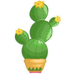 Blooming Cactus Flower in a Pot Vector Illustration