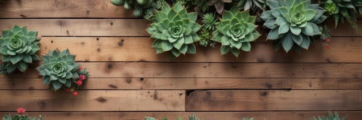 Fototapeta premium Botanical print of succulents and cacti on reclaimed wood wall, plant, botanical