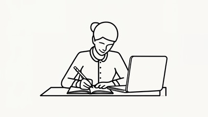 woman working on book