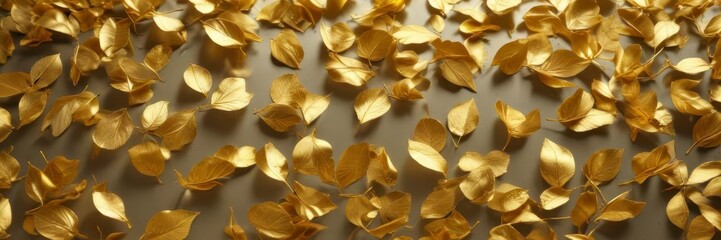 Fototapeta premium Bright sunshine yellow petals with a shiny gold foil texture resembling delicate leaves, delicate, leafy