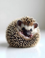 Obraz premium Adorable Baby Hedgehog Curled Up Spiky Quills Soft Fur White Background
