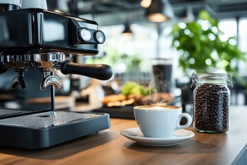 A robotic coffee station in a modern office. Generative AI