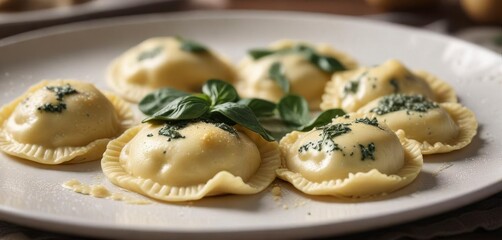 Close-up of ricotta and spinach mixture inside freshly made ravioli, ricotta,  Italian dish