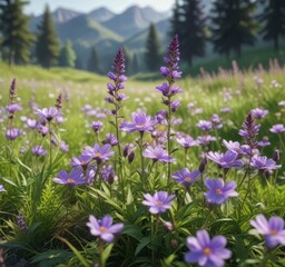 Obraz premium Delicate purple flowers blooming in a lush meadow, blooms, meadow
