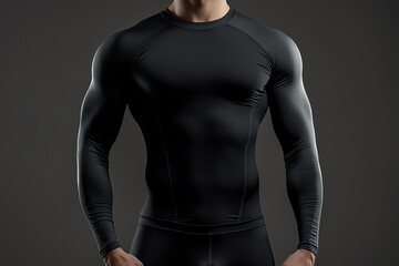 Sports compression shirt suspended in neutral space, moisture-wicking fabric texture, clean studio lighting, no distractions