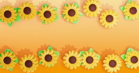 Fototapeta premium Sunflower Background 3D Cartoon Render
