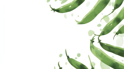Green Pea Pods Watercolor Artistic Design