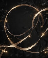 Black background with swirly ribbons and twinkling stars, conveying a magical and mysterious ambiance, Christmas banners,  mystical night sky