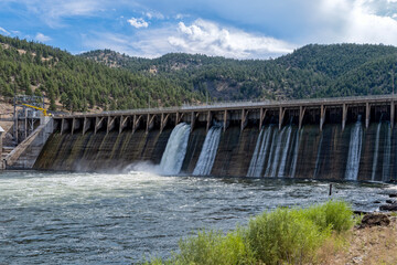 Water from the Missouri River cascades into the spillway of the Hauser Dam near Helena, Montana, USA