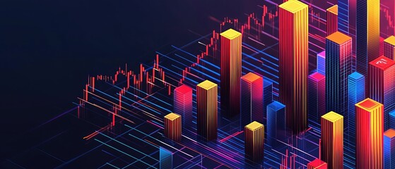 Fototapeta premium Abstract 3D cityscape with dynamic stock market chart.
