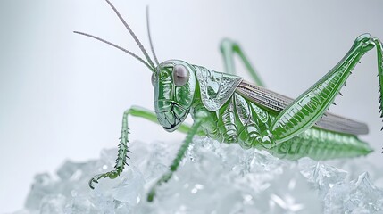 Fototapeta premium Glass Grasshopper on Ice Crystals