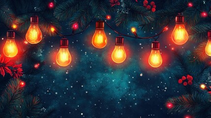 Festive Christmas Lights Adorn Sparkling Winter Branches