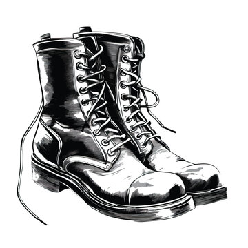 black boots drawing, lace-up style clip art preview