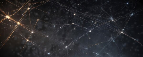 Futuristic particles dance in a mesh of abstract lines against a dark background,  futuristic,  sci-fi