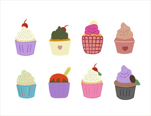 Set Of cupcakes. Delicious cupcakes. Vector illustration design