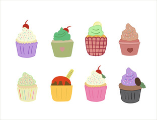 Set Of cupcakes. Delicious cupcakes. Vector illustration design