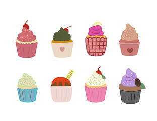 Set Of cupcakes. Delicious cupcakes. Vector illustration design