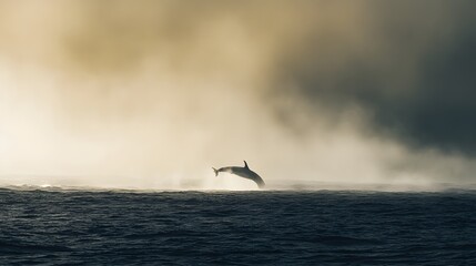 Fototapeta premium Orca Leaps Through Misty Ocean Waters
