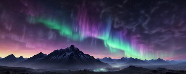 Fototapeta premium iridescent aurora borealis colors dance across darkened skies, aurora borealis, darkened sky