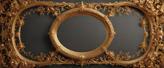 Luxurious golden oval frame adorned with intricate floral patterns and motifs ,  luxury,  decorative