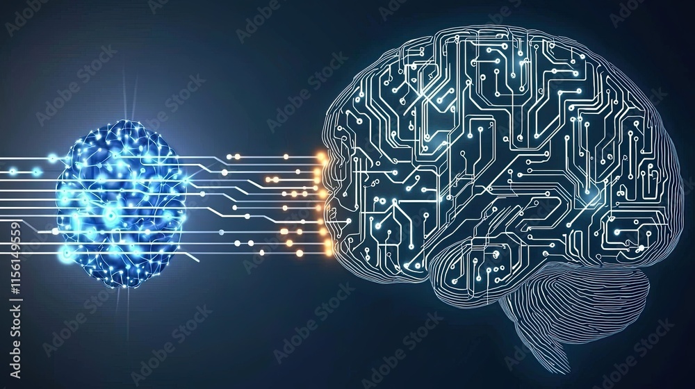 Poster abstract digital brain concept showing data transfer and neural connections.