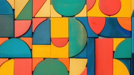 Fototapeta premium Colorful geometric wood puzzle themed wallpaper
