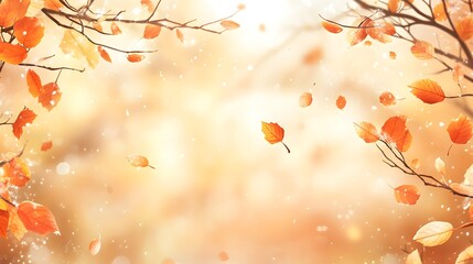 Fototapeta premium Autumn Leaves Falling Branches Soft Warm Background. Generative AI
