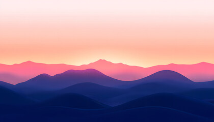 Serene Pink and Blue Mountain Range Sunset Landscape