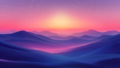 Serene Sunset Over Rolling Purple Mountains