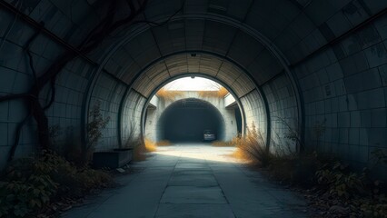 Obraz premium Abandoned subway tunnel entrance in urban decay , city streets, dark alleys