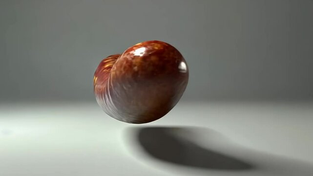 Brown, textured object floating in a minimalistic setting with soft shadows and highlights