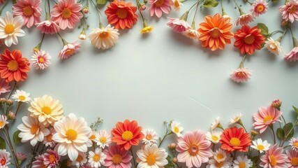 Artificial flowers in various colors and sizes arranged on a wall to create a beautiful vintage-style background, background, artificial