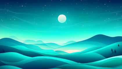 Serene Nightscape Rolling Hills Under a Full Moon