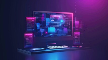 Cutting-Edge Computer Desktop Workspace with Futuristic and Aesthetic Style