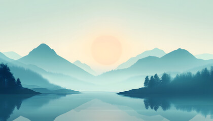 Serene Mountain Lake Sunrise Landscape
