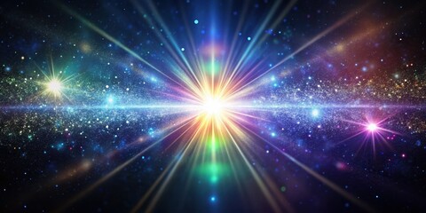 Fototapeta premium Iridescent Glittering Light Aura in Dark Space, radiant beam